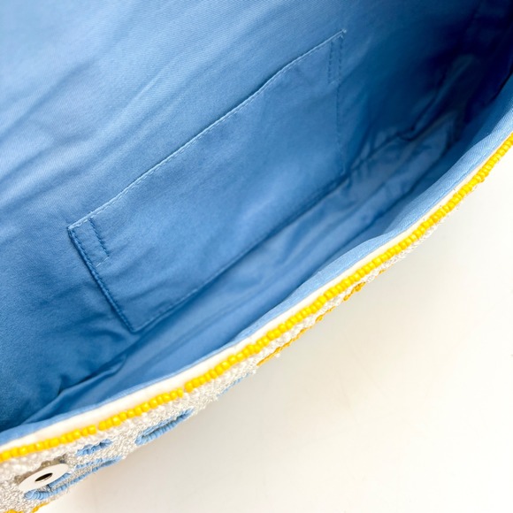 Whimsical Beaded Rubber Duck Bath Baguette Shoulder Bag Blue Yellow - Picture 4 of 7